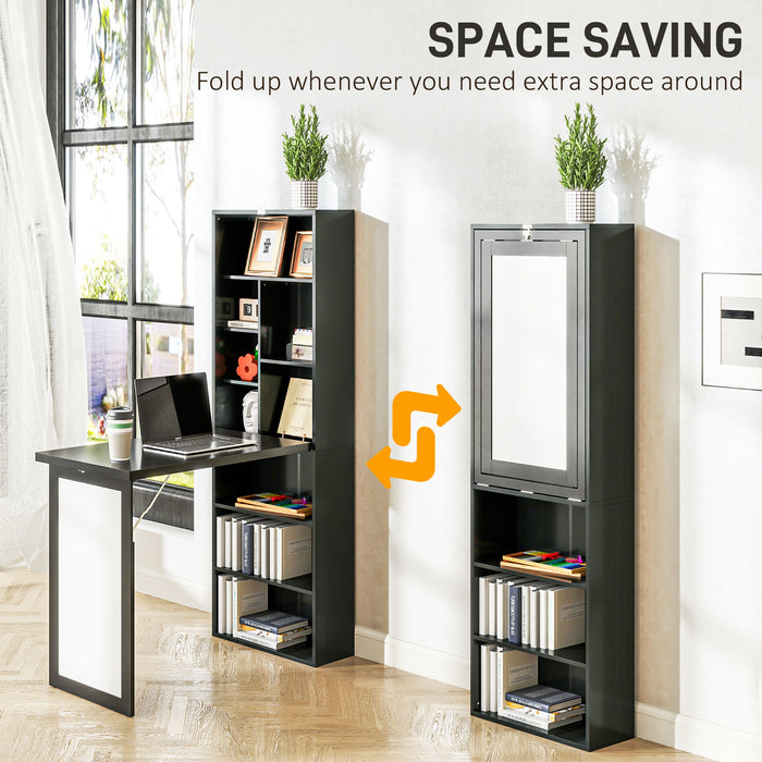 HOMCOM Three-Part Work Desk, with Storage and Chalkboard - Black