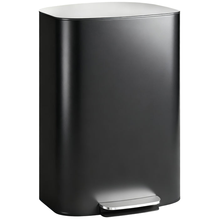 HOMCOM 50L Kitchen Bin with Soft-Close Lid and Stay-Open Function, Stainless Steel Pedal Bin with Removable Inner Bucket, Carry Handle for Kitchen, Office, Home, Black