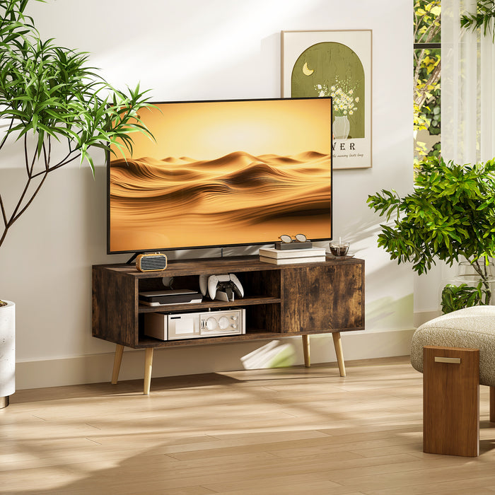 HOMCOM TV Stand up to 55 Inches, TV Unit with Open Shelves and Cable Holes - Brown