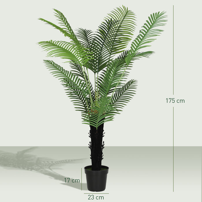 HOMCOM 175cm Artificial Areca Palm Tree with 16 PE Leaves, Decorative Artificial Plant with Plastic Pot and Flocked Soil, Fake Plant for Home Office Decor, Green