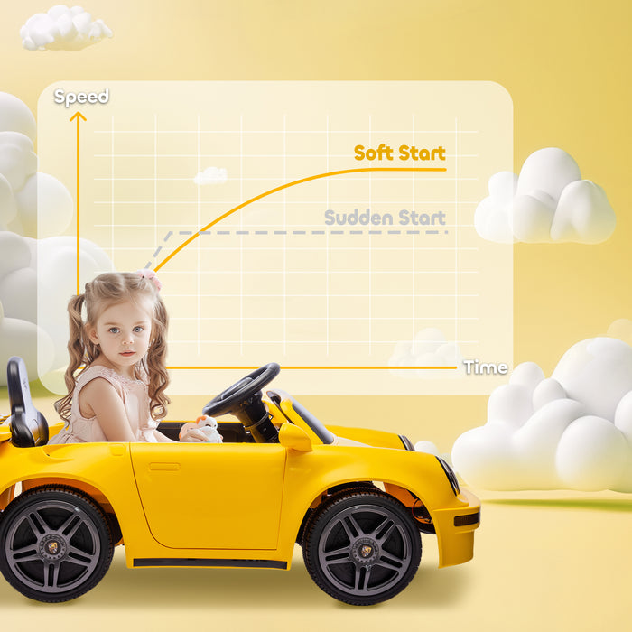 AIYAPLAY Licensed RUF CTR 2017 Electric Car for Kids, with Remote Control, Soft Start, MP3 Player, LED Lights, Yellow