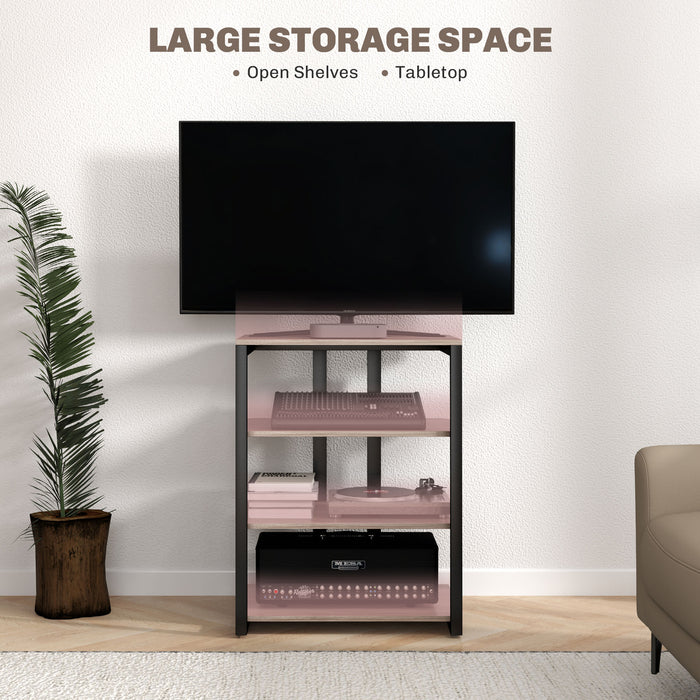 28 Inch Corner TV Stand Cabinet - Adjustable Open Shelves & Cable Management - Grey Entertainment Unit for Living Rooms