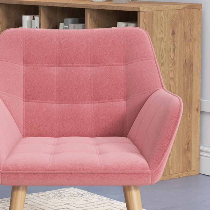 HOMCOM Accent Chair, Arm Chair with Wide Arms, Slanted Back, Thick Padding and Rubber Wooden Legs for Living Room, Pink | Aosom UK