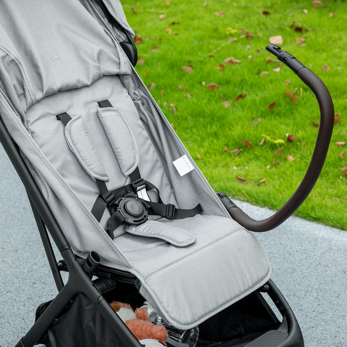 AIYAPLAY Foldable Baby Stroller with Adjustable Seat, 5-Point Harness, Canopy, Basket, 6.3kg Lightweight & Compact, Light Grey