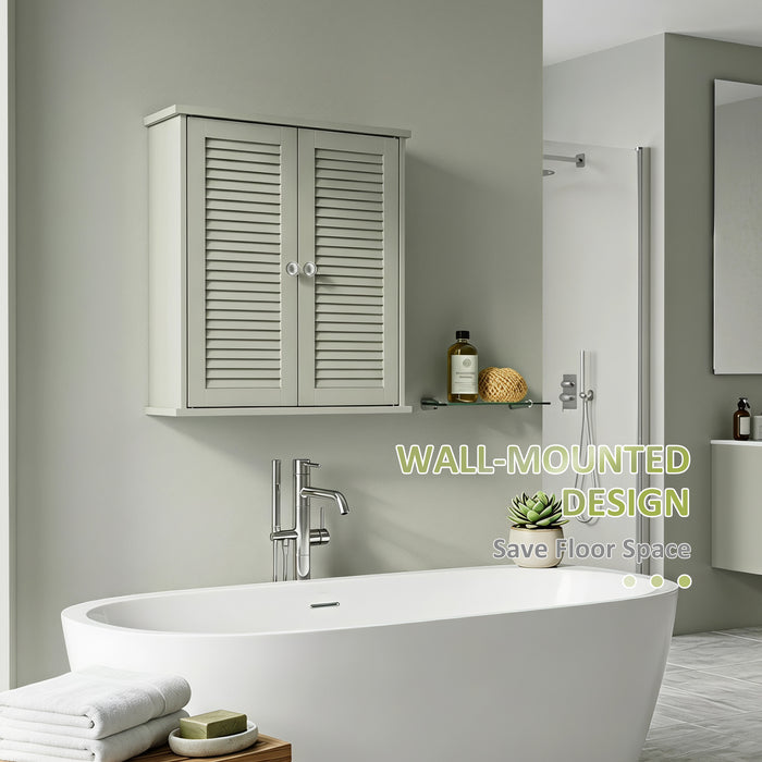 HOMCOM Bathroom Cabinet, Bathroom Wall Cabinet with Louvered Doors and Adjustable Shelf Storage for Kitchen, Light Green