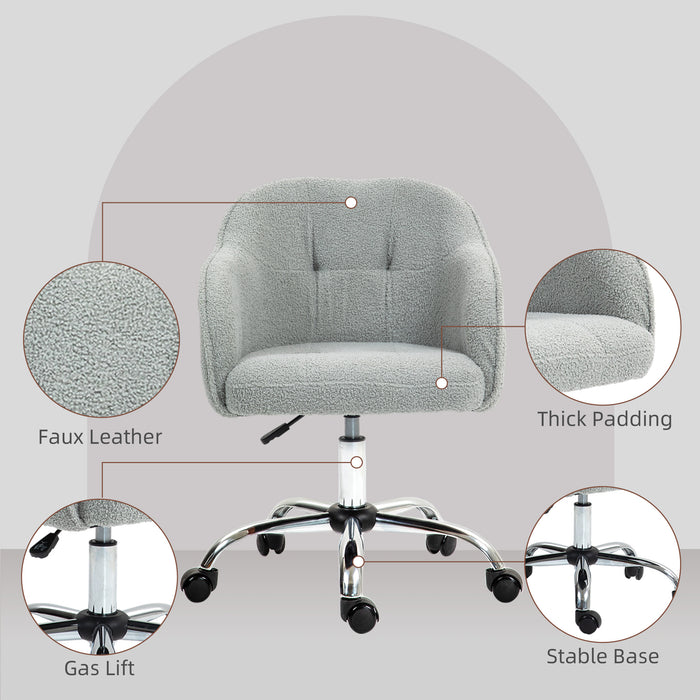 HOMCOM Computer Desk Chair, Fluffy Fabric Swivel Office Chair, Makeup Vanity Chair with Height Adjustable, Wheels, for Home Study Bedroom, Grey | Aosom UK