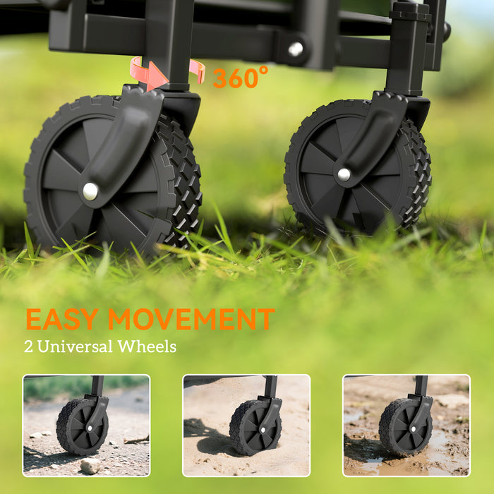 Outsunny 41L Festival Trolley on Wheels, Small Garden Folding Trolley Cart, 60kg Heavy Duty Collapsible Folding Wagon with Adjustable Handle and Carrying Bag for Beach, Camping, Festival, Green