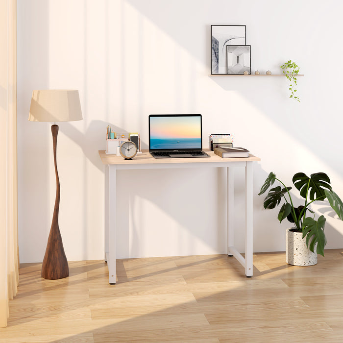 HOMCOM Computer Desk, Writing Table, 100 x 60 x 76cm Workstation for Home Office, Study with Metal Frame, Simple Assembly, White