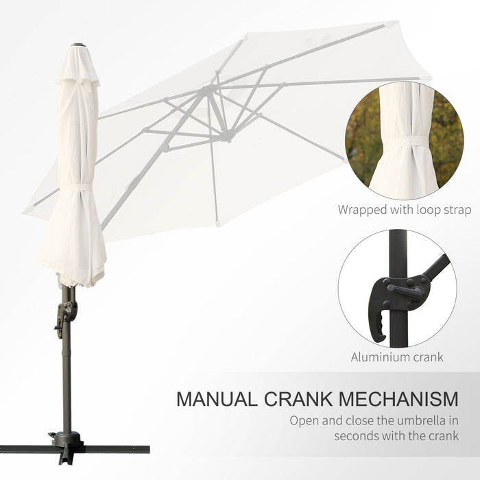3 Meter Patio Offset Roma Umbrella - Cantilever Hanging Sun Shade Canopy with 360° Rotation and Cross Base, Cream White - Ideal Outdoor Shelter for Garden, Deck, and Poolside