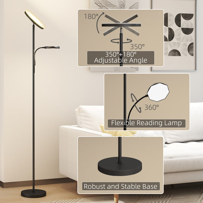 HOMCOM Mother and Child Uplighter Floor Lamp for Living Room, Stepless Dimmable Standing Lamp with 4 Scene Modes, 2700K-6500K Colour Temperature, 4 Brightness Levels, Remote & Touch Control, Black