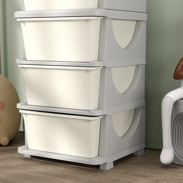 HOMCOM Four-Tier Kids Storage Boxes, with Four Drawers - White