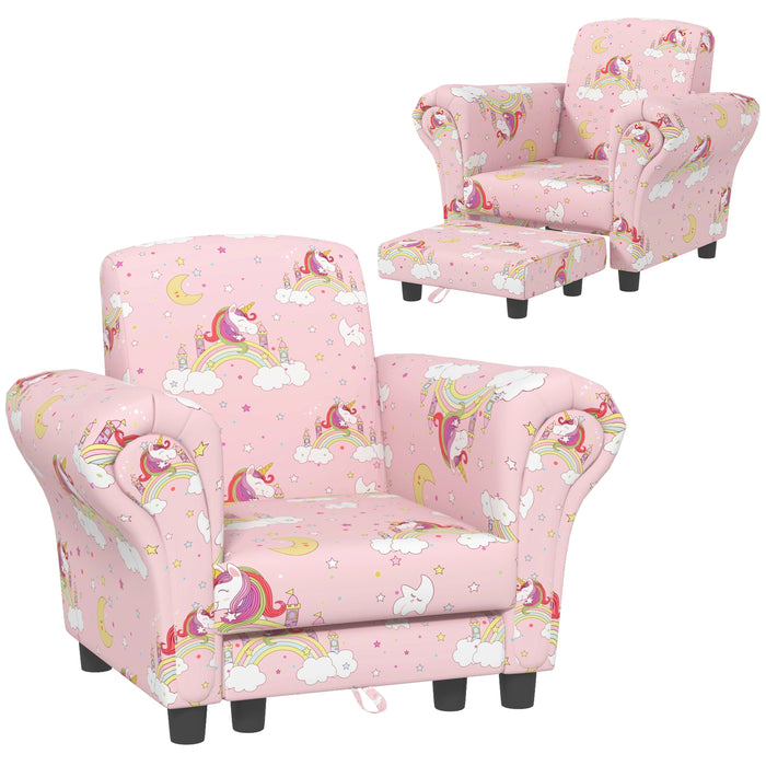 Kids Unicorn-Themed Sofa Set - 2 Pieces with Sturdy Wooden Frame, Perfect for Toddlers 1.5-3 Years - Comfortable and Adorable Seating for Young Children in Pink