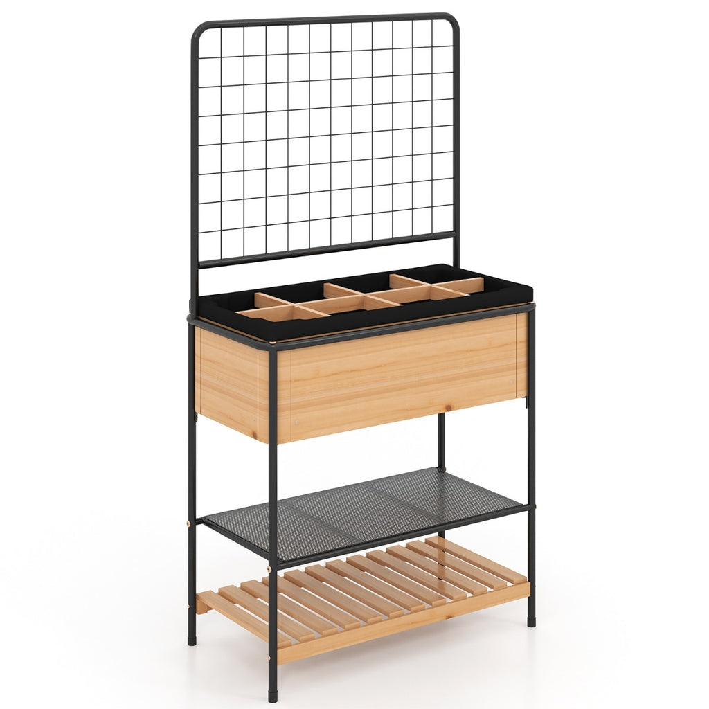 Raised Garden Bed with Trellis and 2-tier Storage Shelves-
