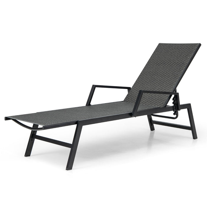 Rattan Outdoor Furniture - Chaise Lounge with Adjustable 5-Position Backrest and Armrests, Perfect for Porch and Backyard - Comfortable Brown Lounger for Relaxation and Leisure