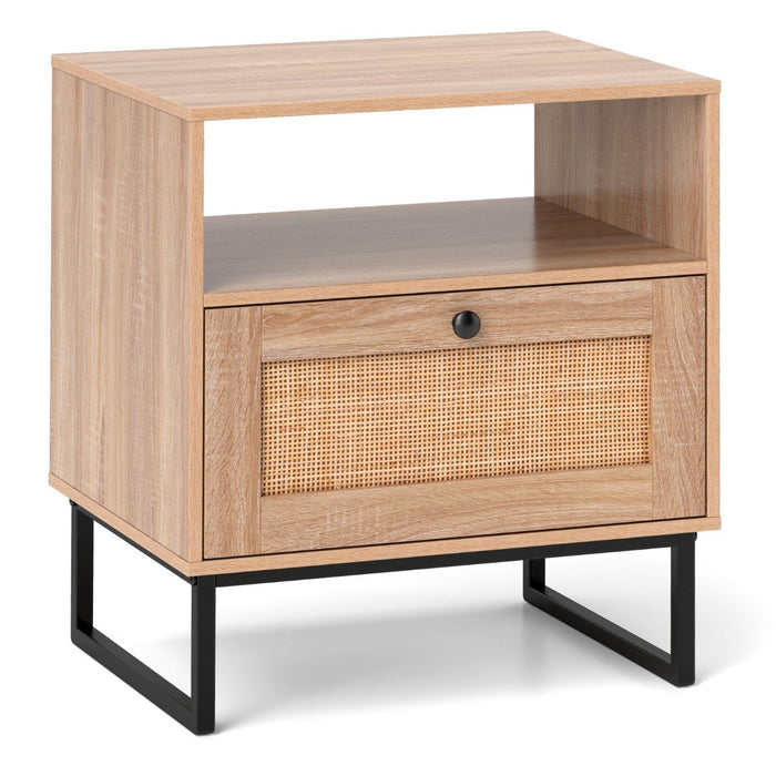 Mid Century Modern Bedside Table with Storage Drawer and Open Compartment-