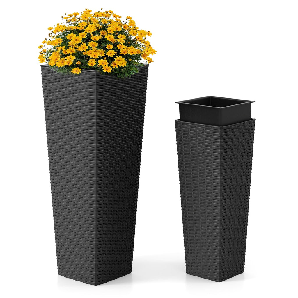 Rattan Tall Planter Set of 2 Outdoor Large Tapered Planters-