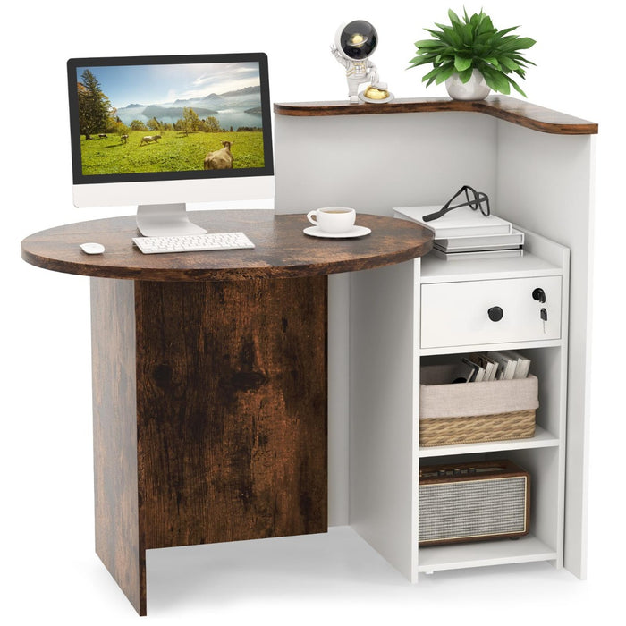 Reception Desk with Lockable Drawer and Adjustable Shelf for Office-