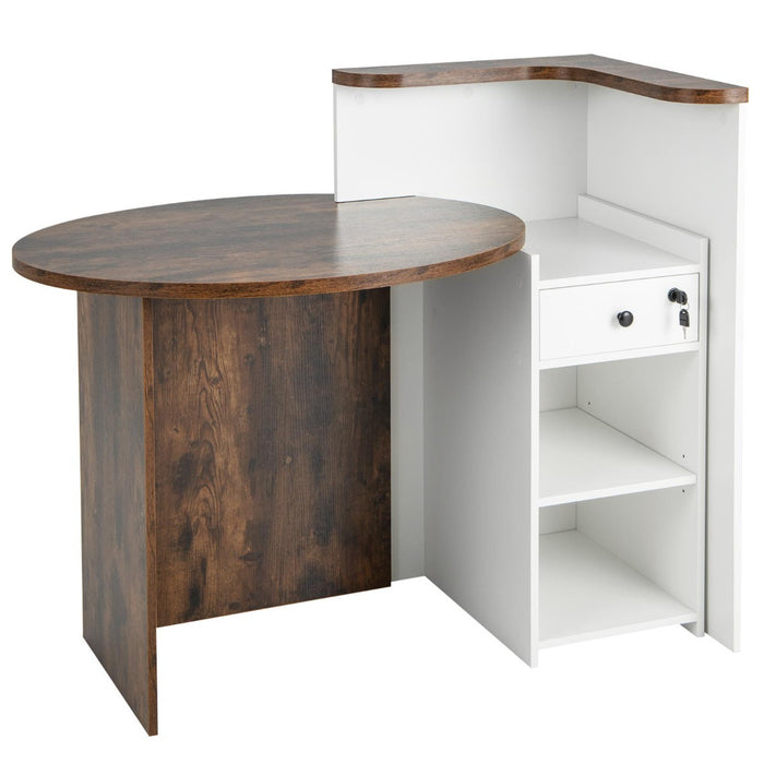 Reception Desk with Lockable Drawer and Adjustable Shelf for Office-