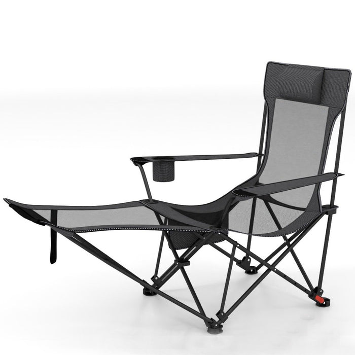 Reclining Camping Chair with Removable Footrest for Hiking Fishing-