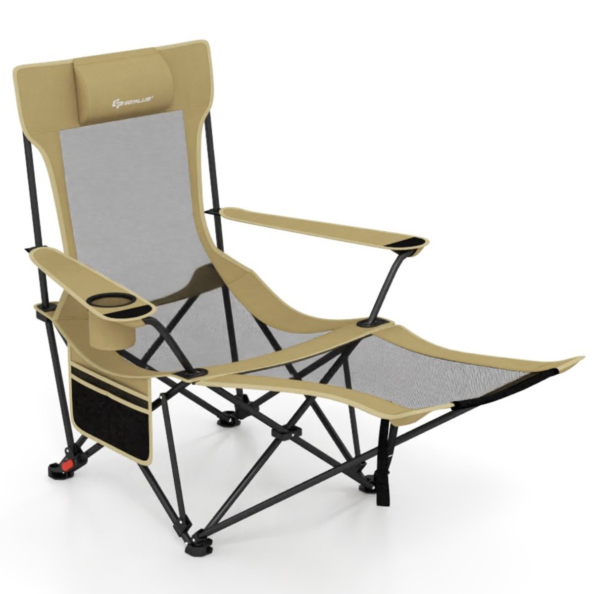 Reclining Camping Chair with Removable Footrest for Hiking Fishing-