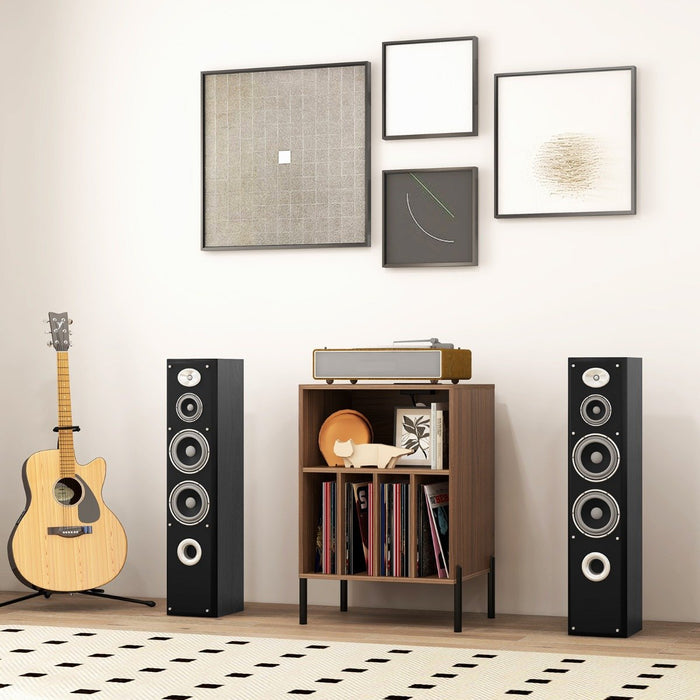 Charging Station Record Player Stand - With 5 Convenient Storage Compartments - Ideal Solution for Music Lovers and Organization Enthusiasts