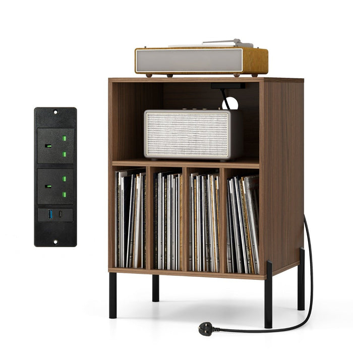 Charging Station Record Player Stand - With 5 Convenient Storage Compartments - Ideal Solution for Music Lovers and Organization Enthusiasts