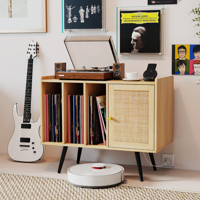 Record Player Stand with Charging Station Turntable Stand with Shelves and Adjustable Shelf-