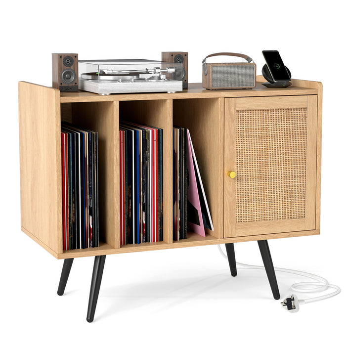 Record Player Stand with Charging Station Turntable Stand with Shelves and Adjustable Shelf-