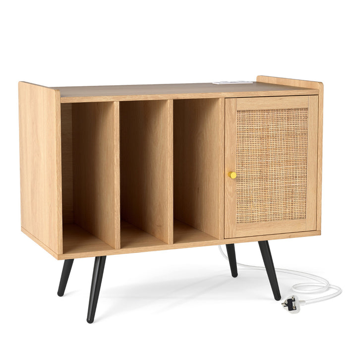 Record Player Stand with Charging Station Turntable Stand with Shelves and Adjustable Shelf-