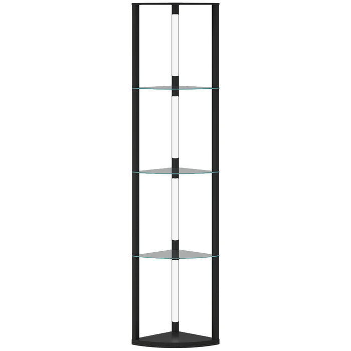 HOMCOM LED Floor Lamp with Shelves, Dimmable Standing Lamp with Foot Switch for Living Room, Bedroom, Black