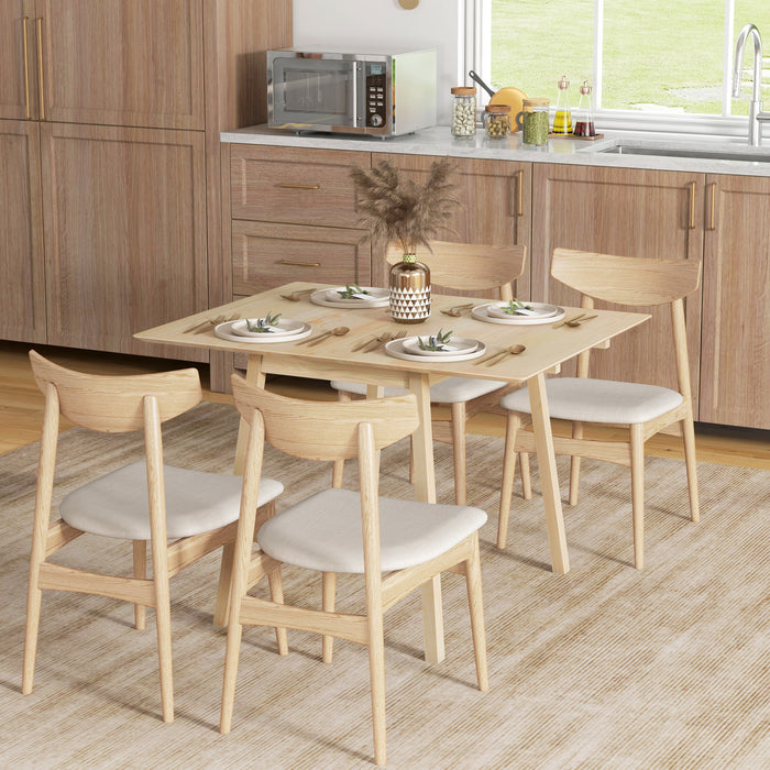 Extendable Folding Dining Table - Space-Saving Wooden Drop Leaf Design for Small Kitchens - Seats 2-4, Natural Wood Finish