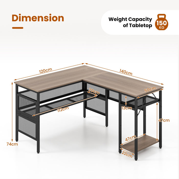 140 x 120cm Reversible L-Shaped Computer Desk with CPU Stand-