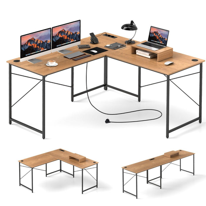 Computer Desk Reverse L Reversible L-Shaped Desk with Built-in Power Strip and Removable Host ...