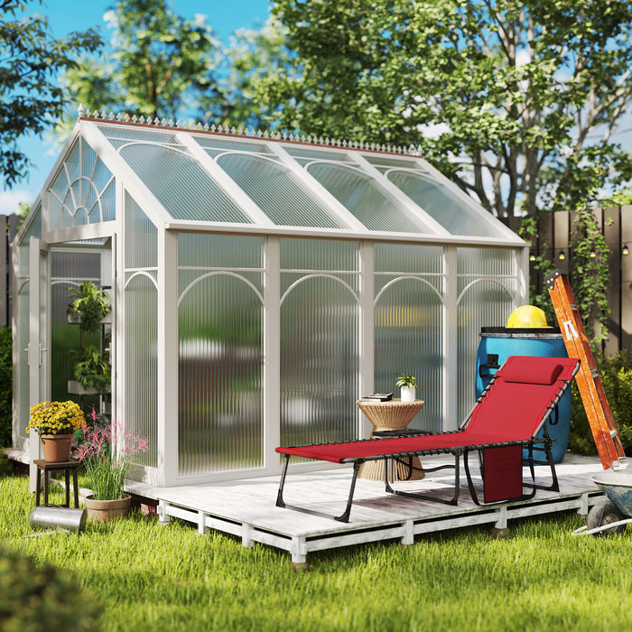 Outsunny Folding Sun Lounger with Side Table, 5-Level Adjustable Reclining Sun Lounger Chair, Portable Garden Recliner Sunbed with Side Pocket, Head Pillow for Patio, Beach, Red