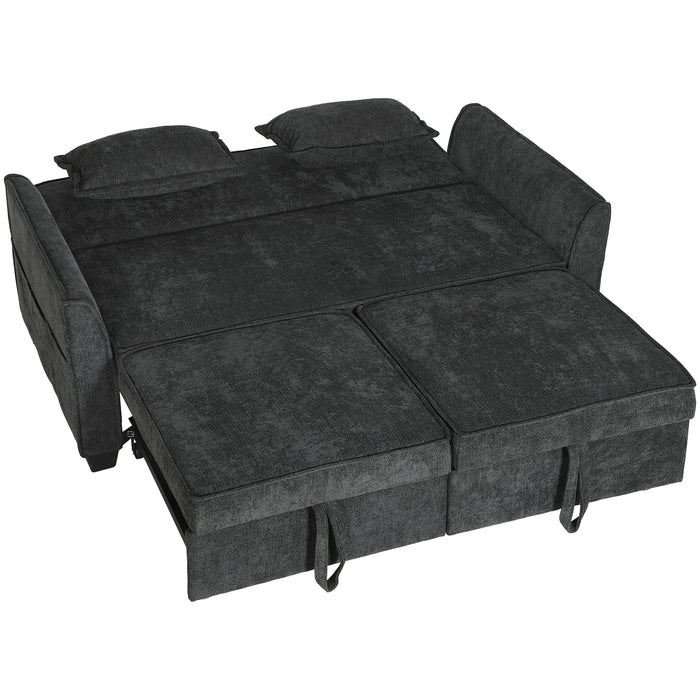 HOMCOM 2 Seater Sofa Bed, 4-in-1 L-Shaped Convertible Pull-Out Sleeper Sofa with Adjustable Backrest and Side Pockets, Black