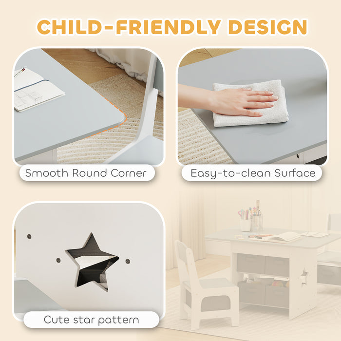 AIYAPLAY Kids Table and Chair Set, Toddler Table and 2 Chairs Set with 6 Removable Drawers, for Boys Girls Ages 3-8, Light Grey