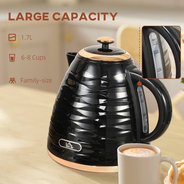 HOMCOM Electric Kettle, 1.7L, Fast Boil, 3kW Water Kettle with Removable Washable Anti-scale Filter, Auto Shut-off, 360° Swivel, BPA Free, Black Water Ripple Texture