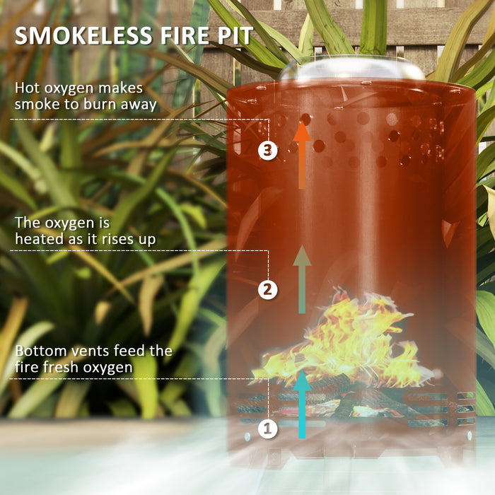 Outsunny Smokeless Fire Pit, 16 x 16 cm Stainless Steel Portable Wood Burning Firepit with Poker for Garden Camping Bonfire Party, Red