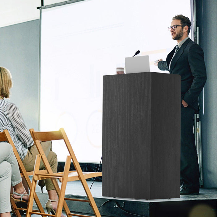 Rolling Lectern Stand with 2 Storage Shelves and 4 Universal Casters-