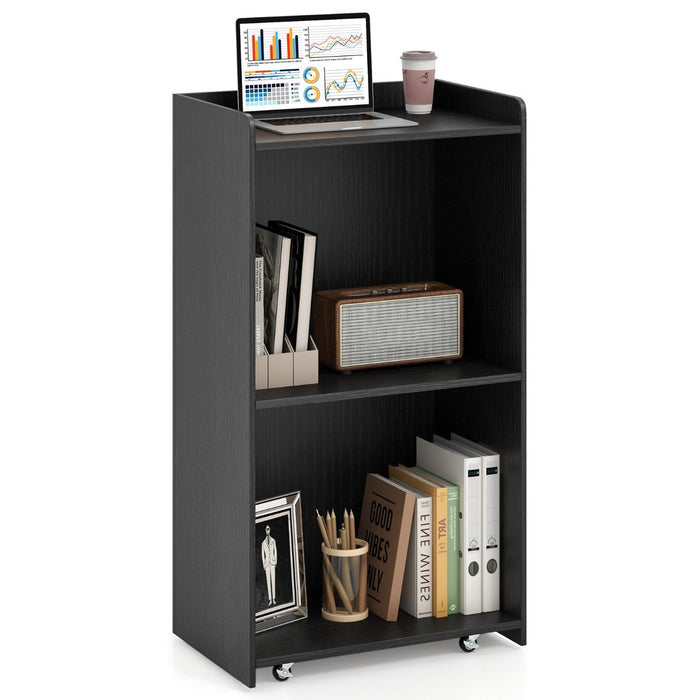 Rolling Lectern Stand with 2 Storage Shelves and 4 Universal Casters-
