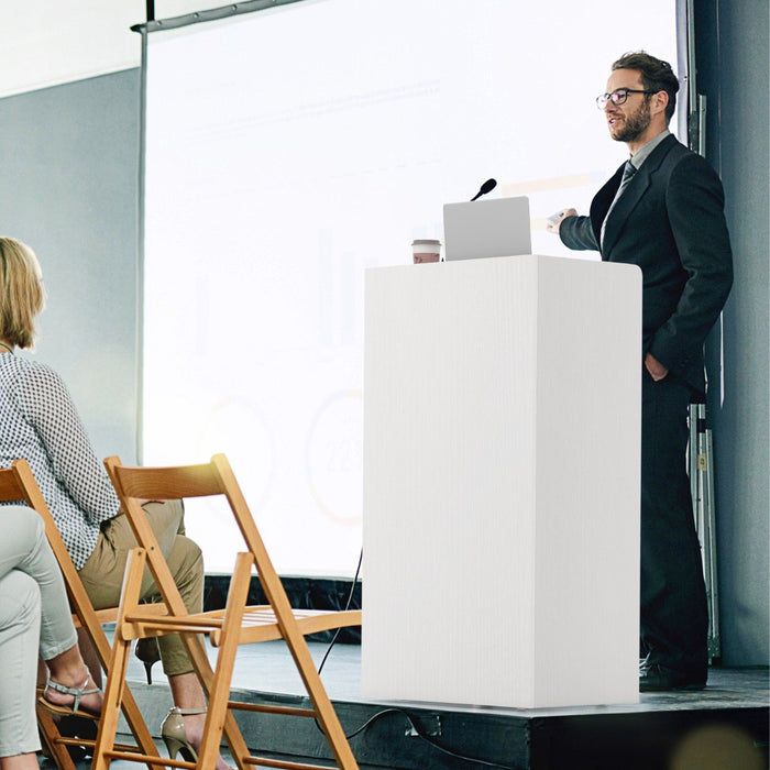 Rolling Lectern Stand with 2 Storage Shelves and 4 Universal Casters-
