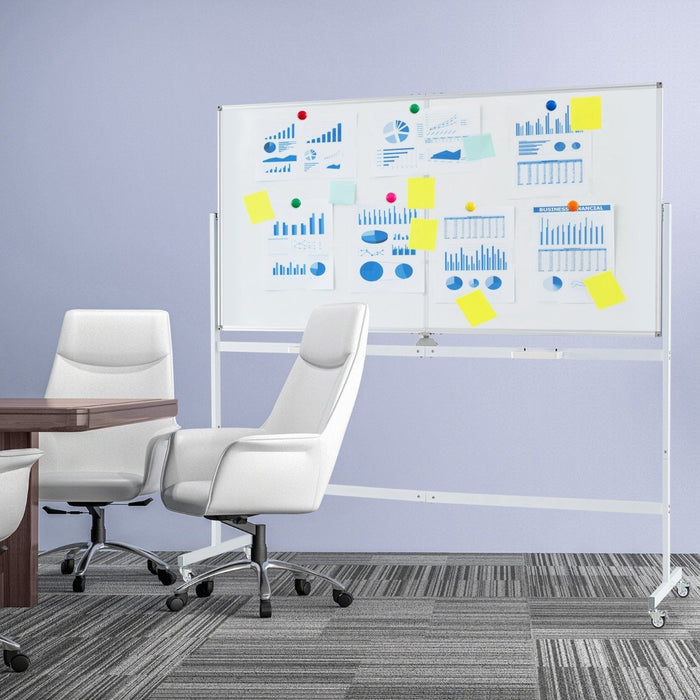 Rolling Whiteboard on Wheels with Stand and Aluminum Alloy Frame-White