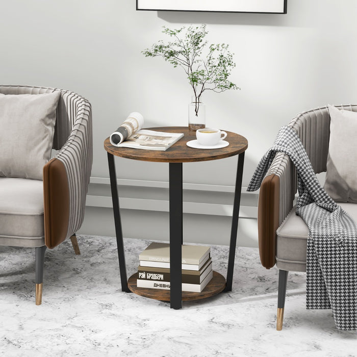 2-Tier Accent Side Table with Open Shelf-Rustic Brown