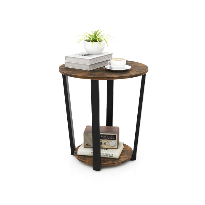 2-Tier Accent Side Table with Open Shelf-Rustic Brown