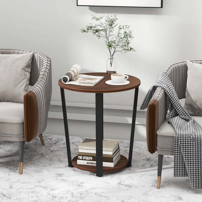2-Tier Accent Side Table with Open Shelf-Rustic Brown