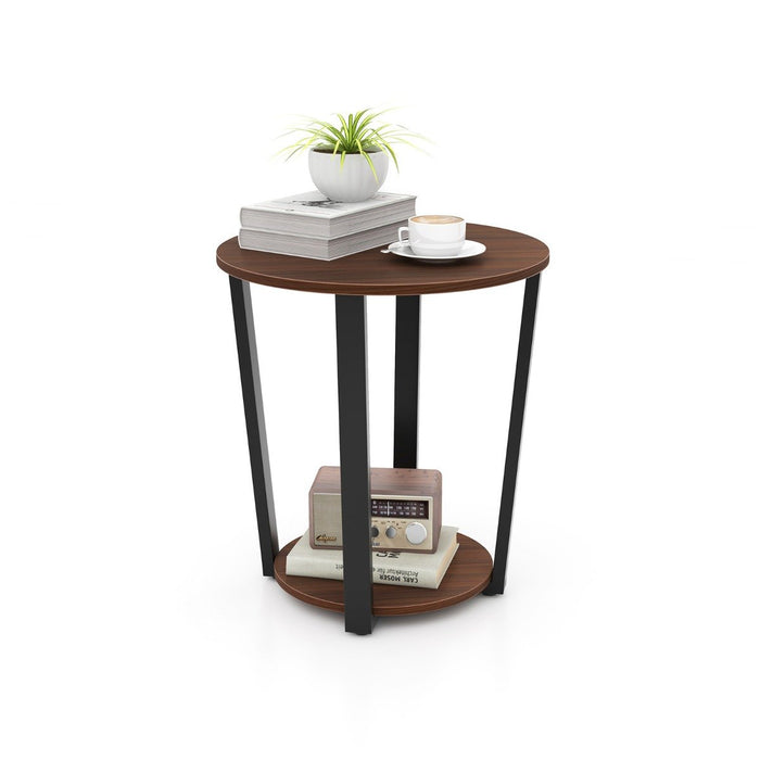 2-Tier Accent Side Table with Open Shelf-Rustic Brown