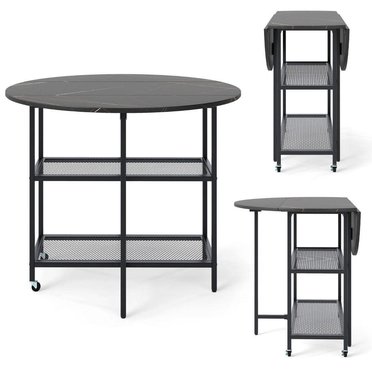 Round Kitchen Table Modern Dining Table with Drop Leaf Tabletop-
