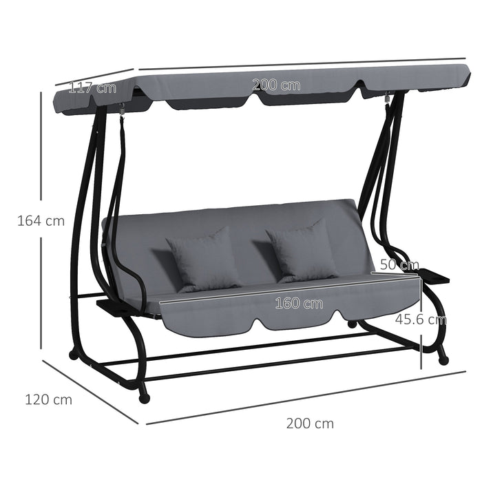 Outsunny Three-Person garden Swing Chair, with Adjustable Canopy - Dark Grey