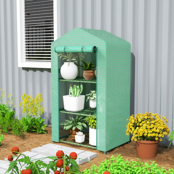 Outsunny 3 Tier Mini Greenhouse Portable Garden Grow House with Roll Up Door and Wire Shelves, 69 x 49 x 125 cm, Green