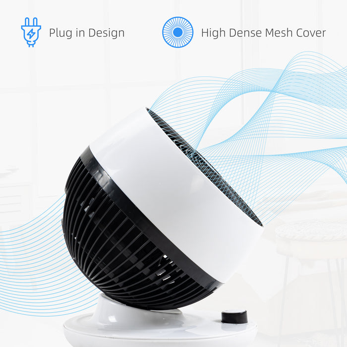 HOMCOM Room Air Circulator Desk Fan with 3 Speed, 70° Oscillating 90° Tilt, Tabletop Fan for Living Room, Bedroom, Office, White